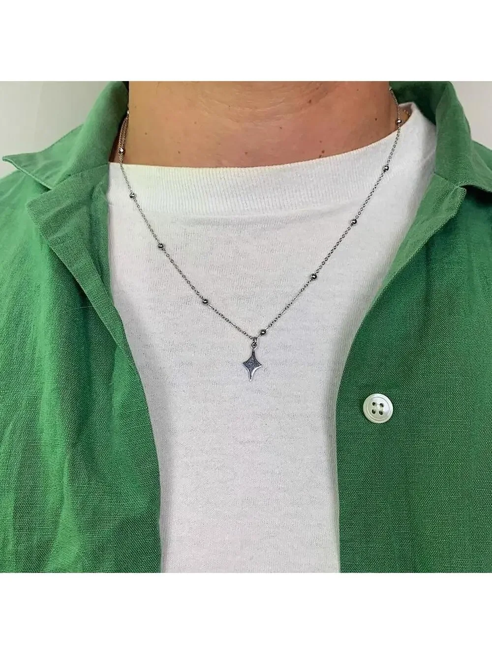 Stainless steel Cyber Y2k grunge silver star opium necklace. Cool simple